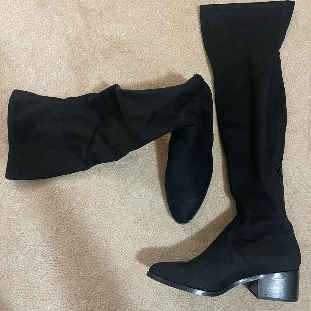Black over the knee georgette boots